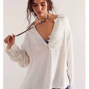 We The Free Free People Easy Sunday Pullover Cream Textured Tunic NWOT